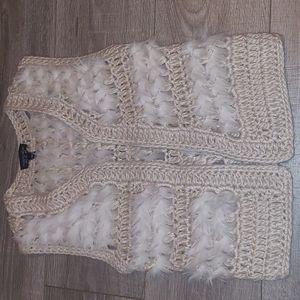 Topshop Faux Fur Open Knitted Vest Cardigan Size 2